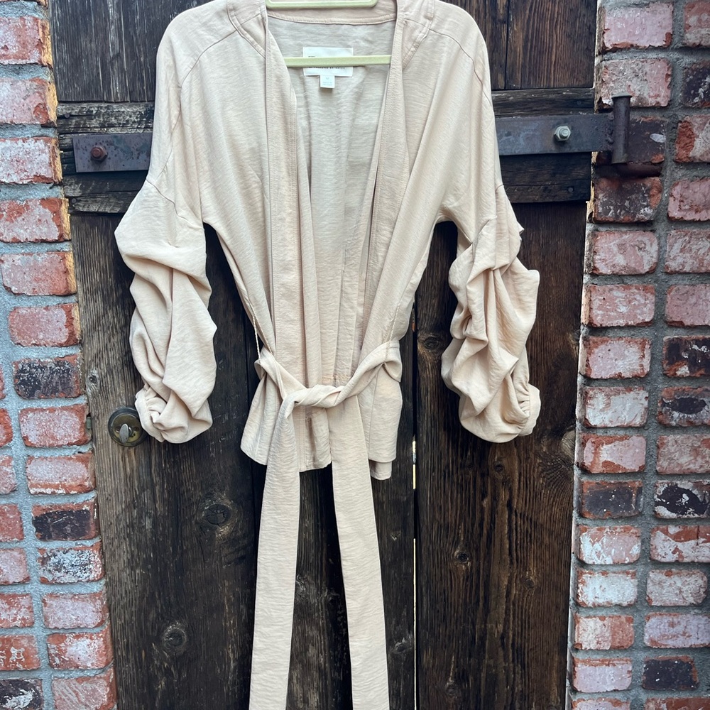 TWRHLL by Christie Brinkley Beige Wrap Blouse Sz M